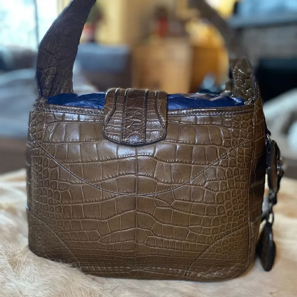 Ralph Lauren Collection Made in Italy Brown Alligator Soft Side Hobo Hand Bag
